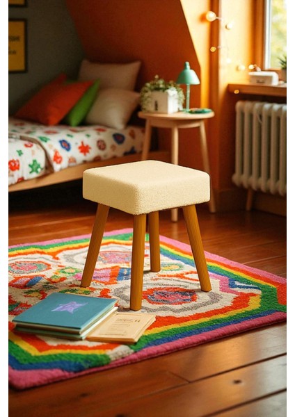 Alvıa Modern Ahşap Ayaklı Teddy Peluş Kare Bench Puf – Dekoratif Tabure fırsatları