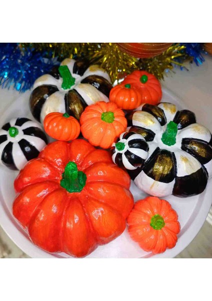 Taş Balkabağı Tabağı - Oval Sunum Tabağı ve 7 Boy Balkabağı - El Yapımı Biblo