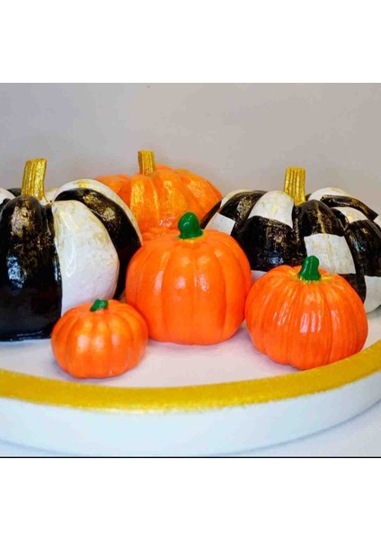 Taş Balkabağı Tabağı - Oval Sunum Tabağı ve 7 Boy Balkabağı - El Yapımı Biblo fırsatları