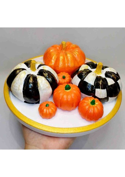 Taş Balkabağı Tabağı - Oval Sunum Tabağı ve 7 Boy Balkabağı - El Yapımı Biblo fiyatları