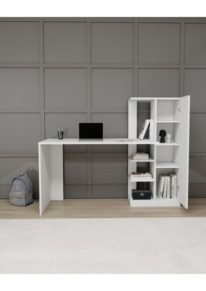 Yağız Dolaplı Raflı Çalışma Bilgisayar Masası, Beyaz - Yağız fiyatları