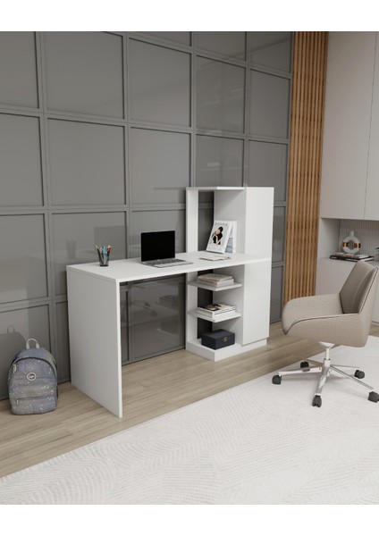 Yağız Dolaplı Raflı Çalışma Bilgisayar Masası, Beyaz - Yağız fırsatları