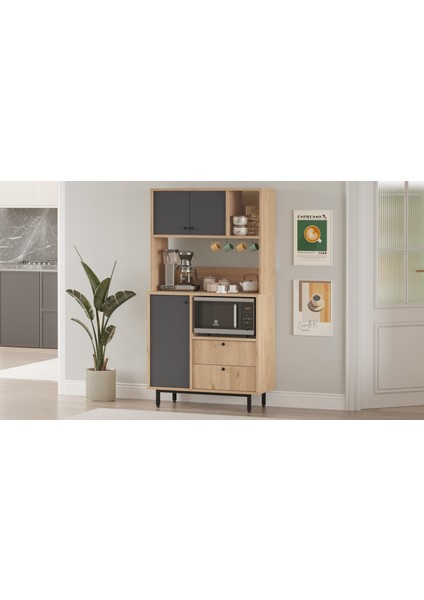 Latte Serisi Kahve Köşesi Çok Amaçlı Dolap Mutfak Dolabı Sepet-Antrasit Lat3-Sa