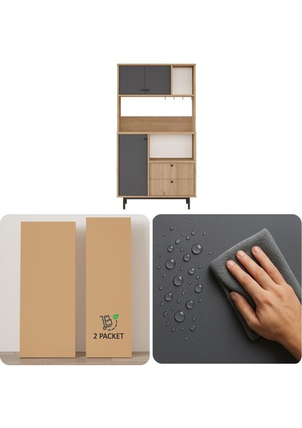 Latte Serisi Kahve Köşesi Çok Amaçlı Dolap Mutfak Dolabı Sepet-Antrasit Lat3-Sa