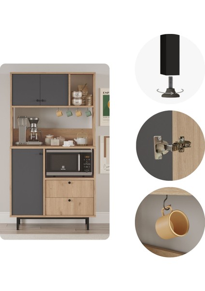 Latte Serisi Kahve Köşesi Çok Amaçlı Dolap Mutfak Dolabı Sepet-Antrasit Lat3-Sa