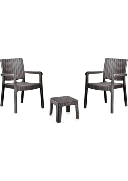 🌿 Şık Troya Rattan Kollu Sandalye (2 Adet) + Rattan Sehpa Seti