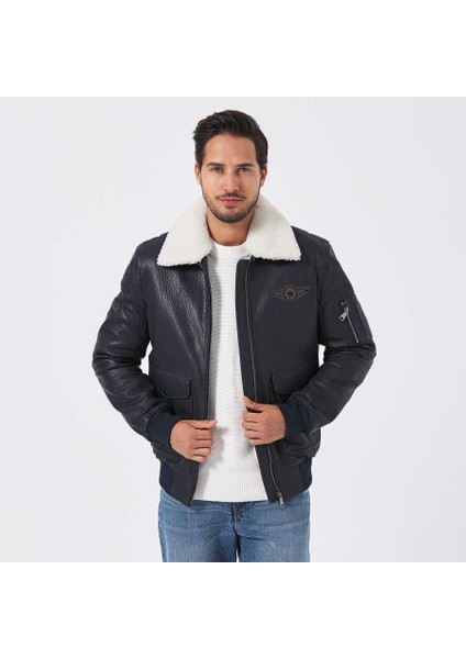 Lacivert Deri-Kürk Erkek Deri Mont - E23KDM310496-Q4P