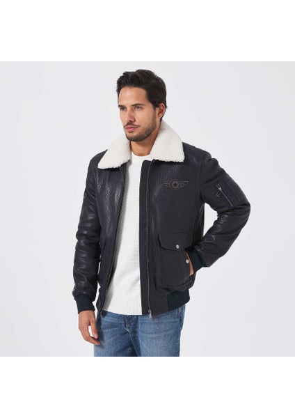 Lacivert Deri-Kürk Erkek Deri Mont - E23KDM310496-Q4P