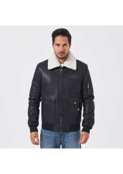 Lacivert Deri-Kürk Erkek Deri Mont - E23KDM310496-Q4P
