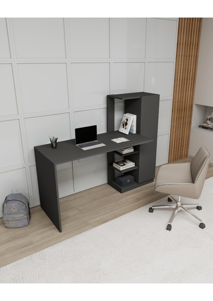 Yağız Dolaplı Raflı Çalışma Bilgisayar Masası, Antrasit - Yağız fırsatları