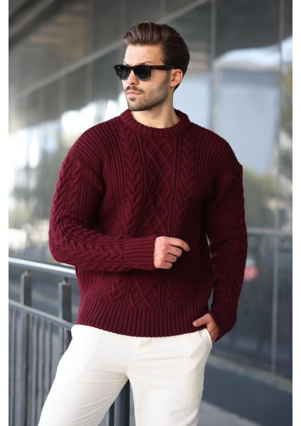 Bordo Örgü Desenli Triko Erkek Kazak E7425 fiyatları
