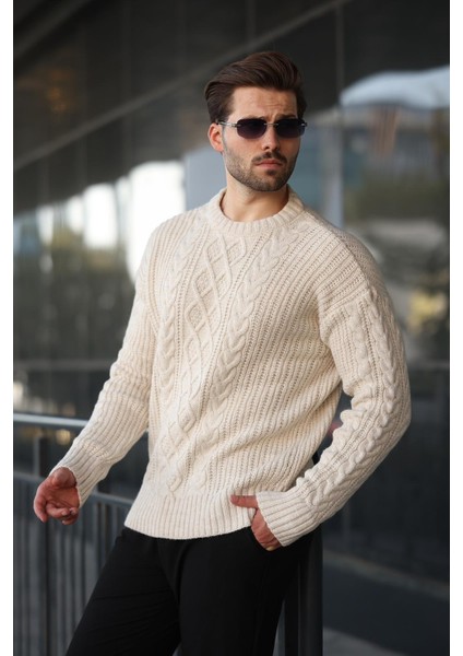 Ekru Örgü Desenli Triko Erkek Kazak E7425 fiyatları