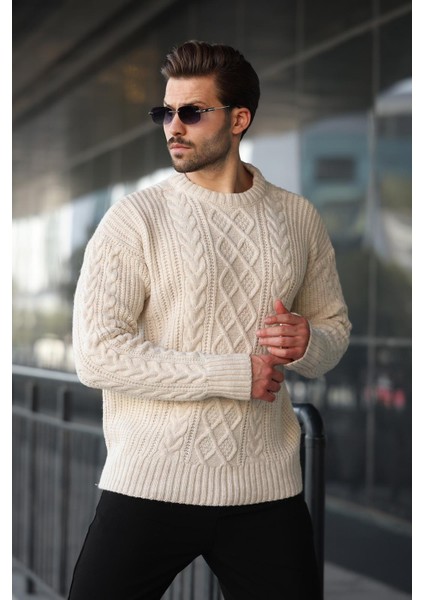 Ekru Örgü Desenli Triko Erkek Kazak E7425 fırsatları
