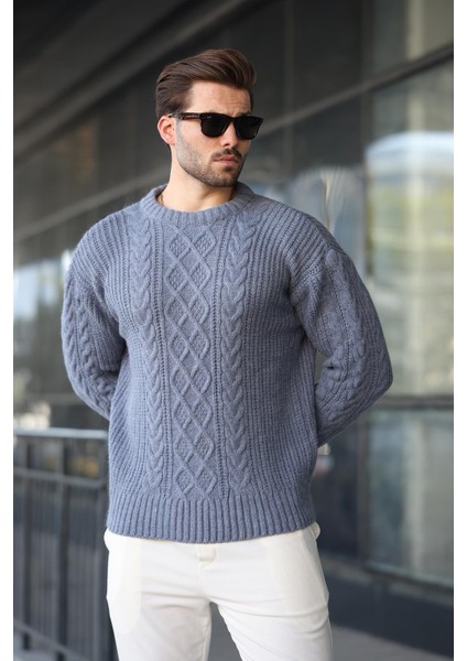 Indigo Örgü Desenli Triko Erkek Kazak E7425