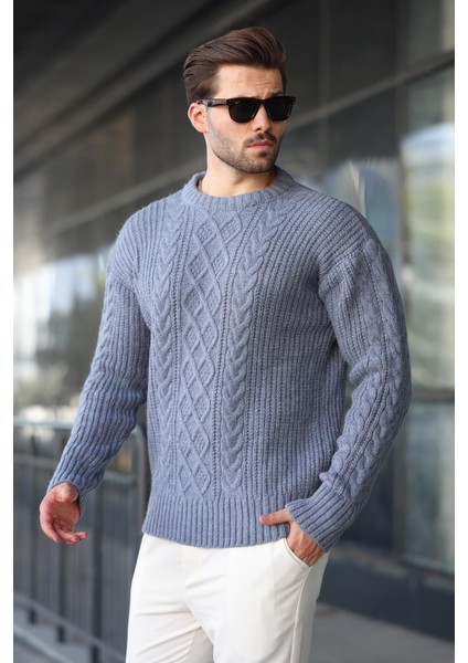 Indigo Örgü Desenli Triko Erkek Kazak E7425 fiyatları