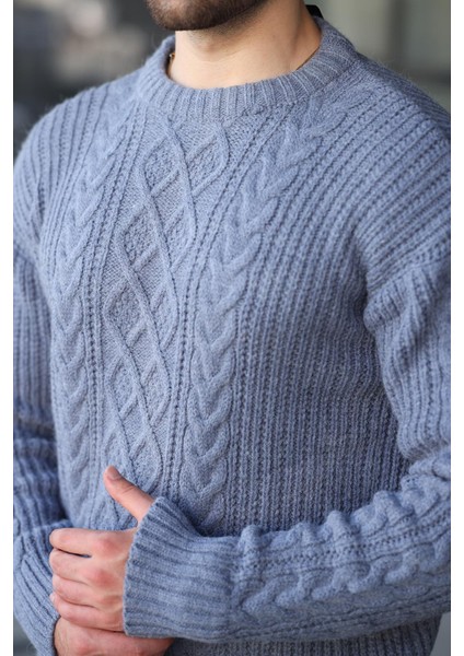 Indigo Örgü Desenli Triko Erkek Kazak E7425 modelleri