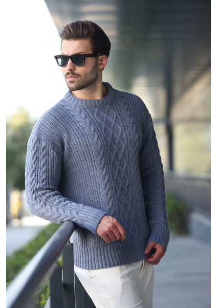 Indigo Örgü Desenli Triko Erkek Kazak E7425 fırsatları