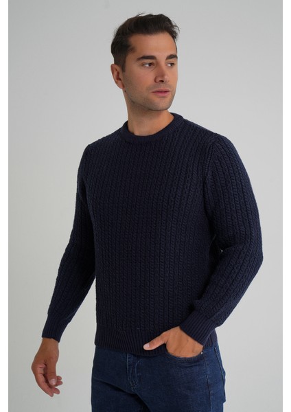 Erkek Bisiklet Yaka Selanik Saç Örgülü Yün Kazak TRIST-5352