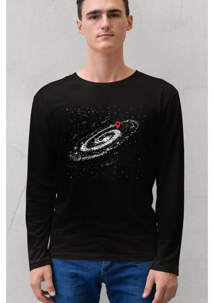 Ben Nerdeyim Siyah Uzun Kollu Erkek Penye Tişört