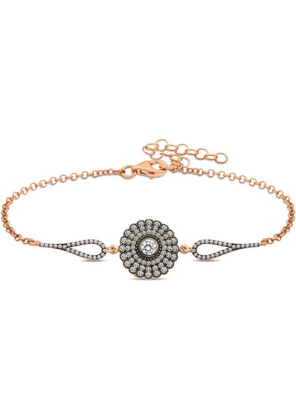 925 Ayar Gümüş Rose Elmas Montür Çiçek Bileklik (BC-154827)