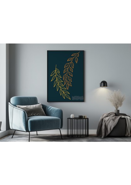 Metal Çerçeveli Gerçek Camlı Tablo, Sarı ve Turuncu Bitki Temalı Tablo, Minimalist Soyut Çiçek Tablo