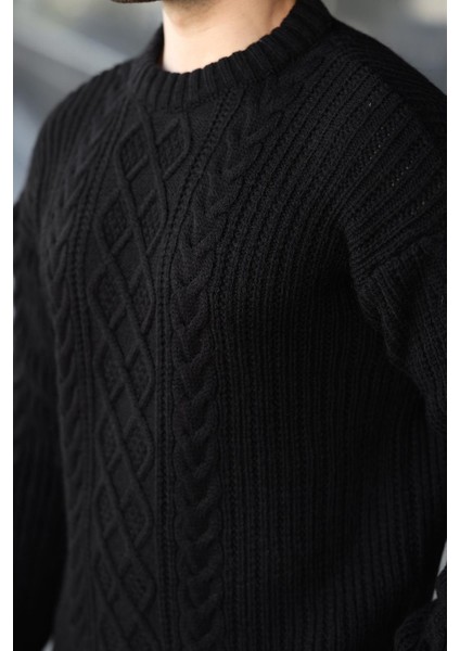 Siyah Örgü Desenli Triko Erkek Kazak E7425 modelleri