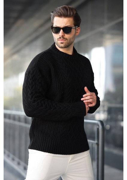 Siyah Örgü Desenli Triko Erkek Kazak E7425 fırsatları