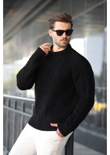 Siyah Örgü Desenli Triko Erkek Kazak E7425 fiyatları