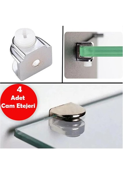 Ayrıntıshop Cam Raf Tutucu Metal 4 Adet