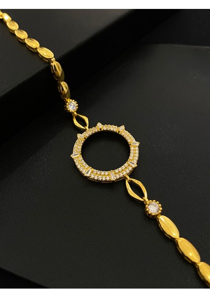 925 Ayar Gümüş Çeyrek Altın Takmak Için Gümüş Kadın Bileklik (17+3cm) (Altın Yaldızlı) KG13 fiyatları