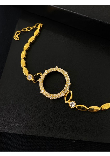 925 Ayar Gümüş Çeyrek Altın Takmak Için Gümüş Kadın Bileklik (17+3cm) (Altın Yaldızlı) KG13 indirimleri