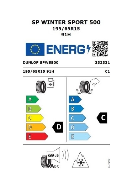 195/65 R15 91H Sp Winter Sport 500 Oto Kış Lastiği (Üretim YILI:2025) fiyatları