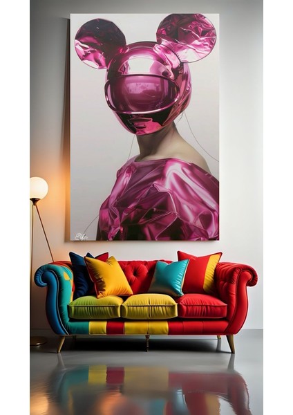 Neon Kasklı Kadın V1 Ev Duvar Salon Güzellik Salonu Ofis Dükkan Dekarasyon Kanvas Tablo