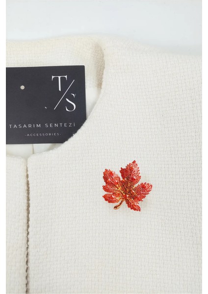 Broş Metal Rozet Yaprak Taşlı Kırmızı Yaka Kıyafet Şapka Takı Aksesuar Hediye fiyatları