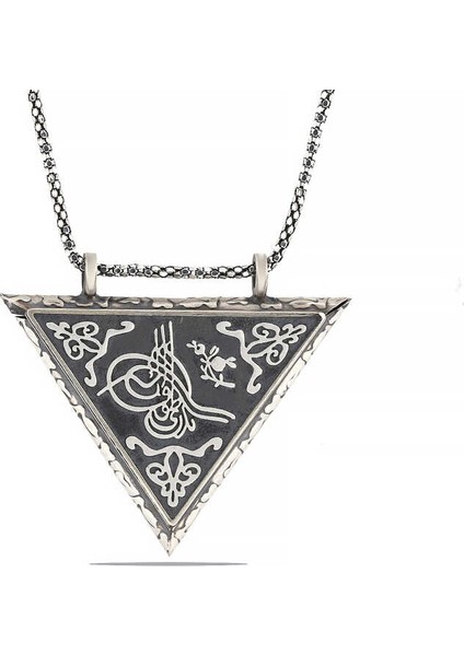 925 Ayar Gümüş Üçgen Içi Açılabilen Tuğra Muskalık Gümüş Kolye (BC-39F3E0)