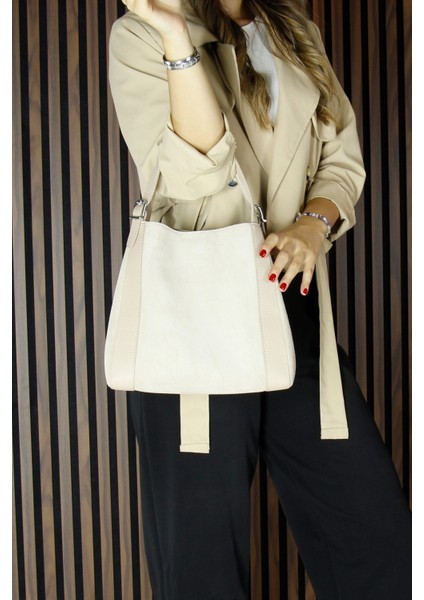 Bej Hakiki Dana Süet Manyetik Kapaklı Büyük Boy Günlük Omuz Çantası ve Askılı El Çantası fiyatları