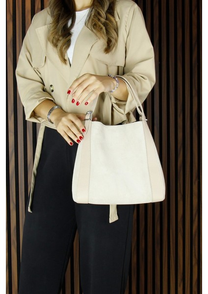 Bej Hakiki Dana Süet Manyetik Kapaklı Büyük Boy Günlük Omuz Çantası ve Askılı El Çantası fırsatları