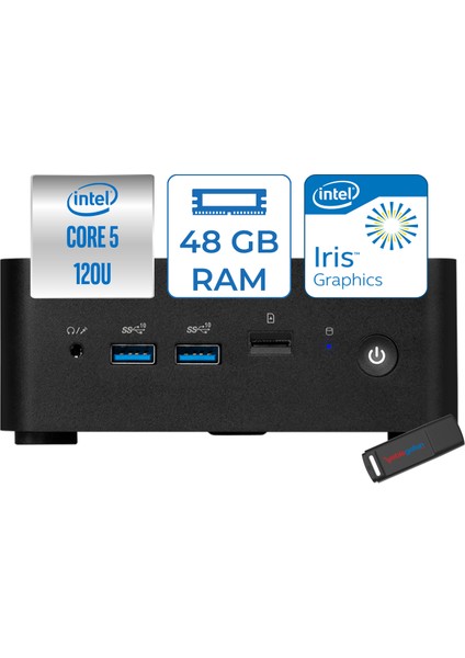 Msı Cubı Nuc Intel Core 5 120U 48GB Ddr5 2tb SSD Iris Xe Graphics Windows 11 Home Mini Bilgisayar 1M013BEUH19 + Zettausbbellek