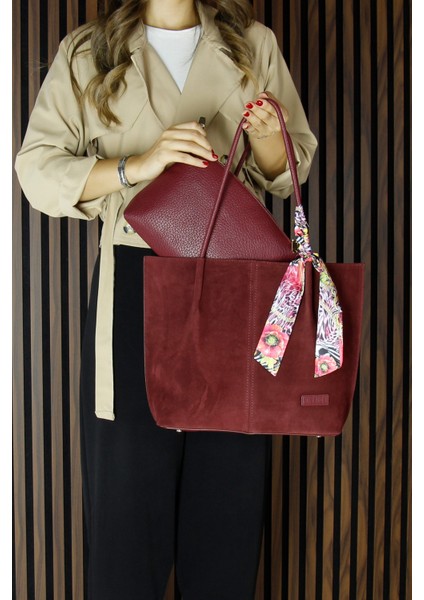 Bordo Hakiki Dana Süet Manyetik Kapaklı Büyük Boy Günlük Omuz Çantası ve Askılı El Çantası modelleri