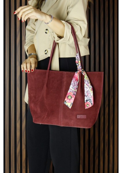 Bordo Hakiki Dana Süet Manyetik Kapaklı Büyük Boy Günlük Omuz Çantası ve Askılı El Çantası fırsatları