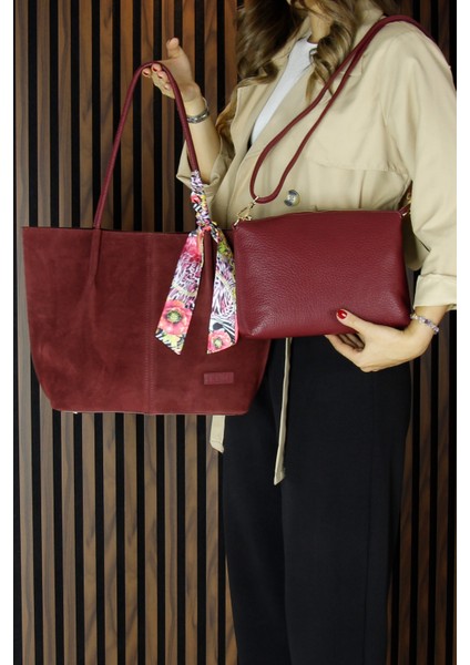 Bordo Hakiki Dana Süet Manyetik Kapaklı Büyük Boy Günlük Omuz Çantası ve Askılı El Çantası indirimleri