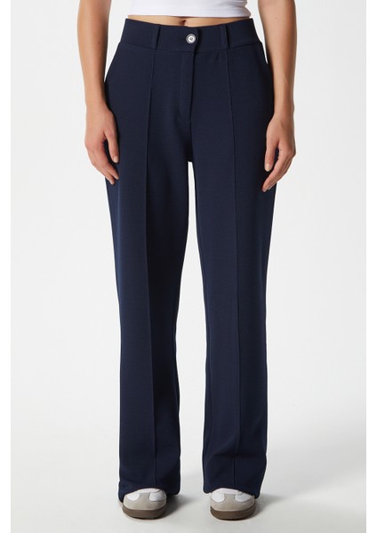 Likra Serisi Lift Süs Dikişli Esnek Açık Lacivert Palazzo Pantolon