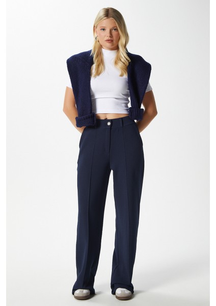 Likra Serisi Lift Süs Dikişli Esnek Açık Lacivert Palazzo Pantolon modelleri