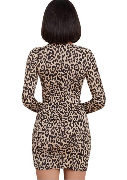 Likralı Büzgü Detaylı Leopar Desenli Elbise fiyatları