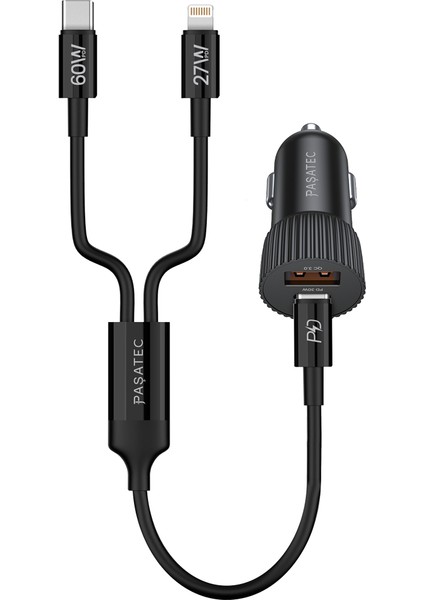 GLEE Serisi PD 48W Araç Şarj Cihazı + 2'si 1 Arada PD Kablo - Siyah