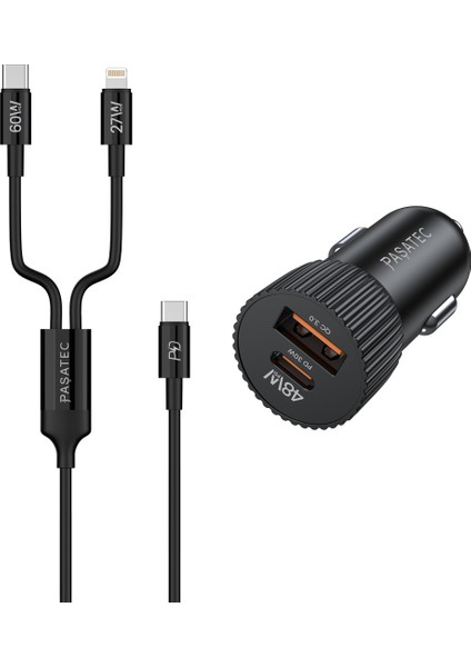 GLEE Serisi PD 48W Araç Şarj Cihazı + 2'si 1 Arada PD Kablo - Siyah fiyatları