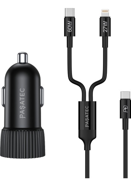 GLEE Serisi PD 48W Araç Şarj Cihazı + 2'si 1 Arada PD Kablo - Siyah fırsatları