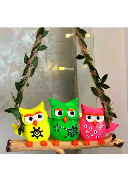 3lü Baykuş Duvar Süsü - Taş Biblo - Bahçe Balkon Duvar Süsü - El Yapımı Taş Biblo