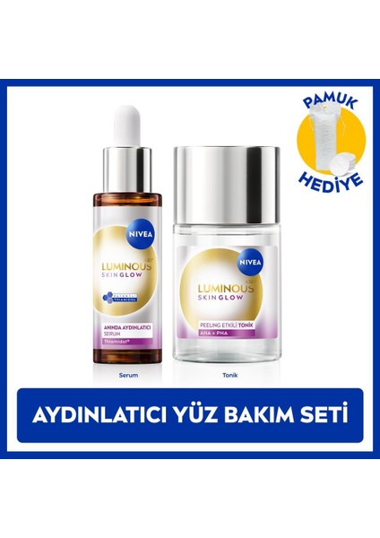 LUMINOUS630 Skin Glow Anında Aydınlatıcı Serum 30ML ve Peeling Etkili Tonik 100ML, Pamuk Hediyeli