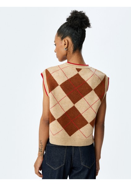 Bisiklet Yaka Baklava Desenli Kolsuz Triko Süveter fırsatları